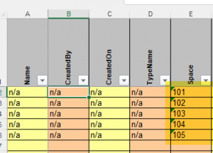 COBie Component tab on spreadsheet